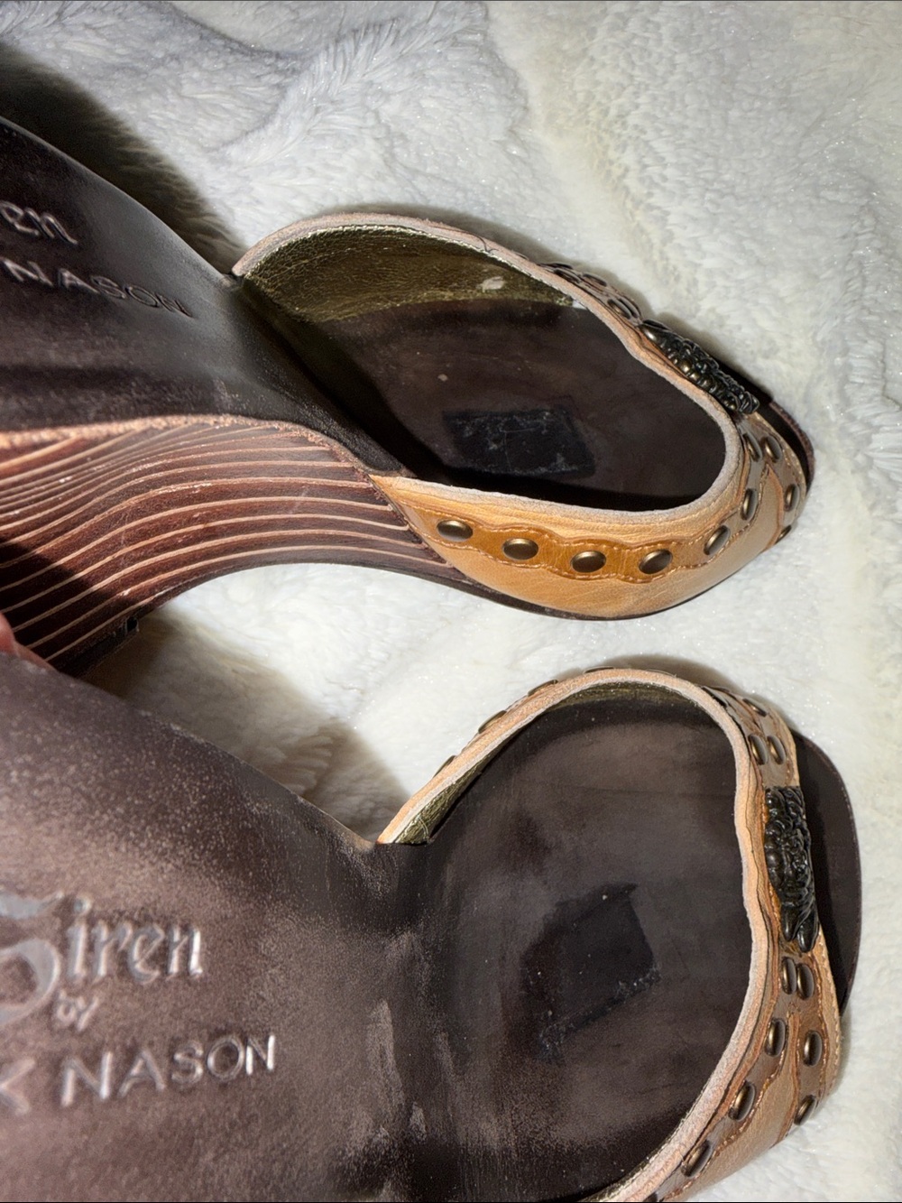 Siren by Mark Nason leather wedge mule heels shoes size 7 Made in Italy Y2K Boho - Picture 10 of 12